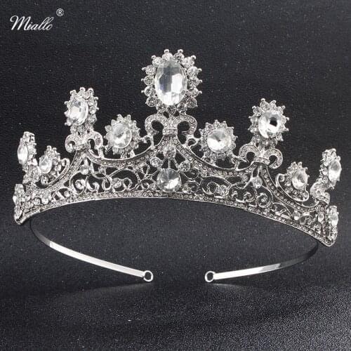 Miallo Fashion Tiaras and Crowns Austrian Crystal Queen King Crown Diadem Wedding Head Jewelry for Women
