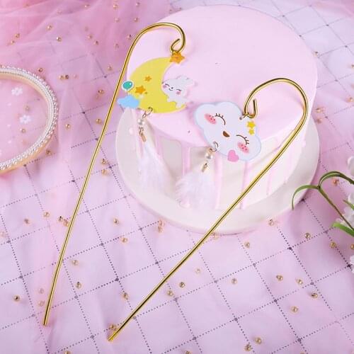 Cartoon Cloud Wedding Cake Topper Metal Moon Happy Birthday Cupcake Topper for Kids Birthday Party Cake Decorations Supplies