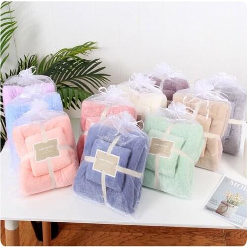 Bath Towel Set Coral Velvet Towel Soft Absorbent Suitable For Bathroom Beach Swimming Pool Three-piece Towel Set Household Towel