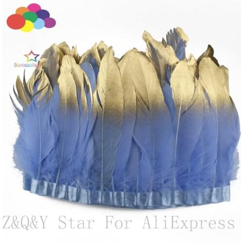 Natural goose feather dyed sky blue gold spray head made of cloth edge 2 yards DIY craft hand jewelry clothing feather