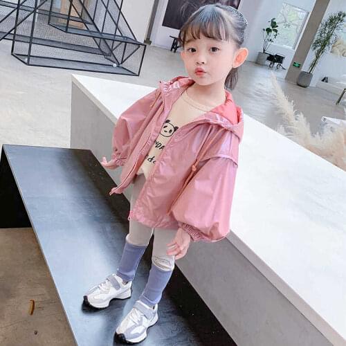 2021 New Spring Autumn Models Girls Pure Color Casual Fashion Hooded Zipper Sports Style All-Match Jacket Top