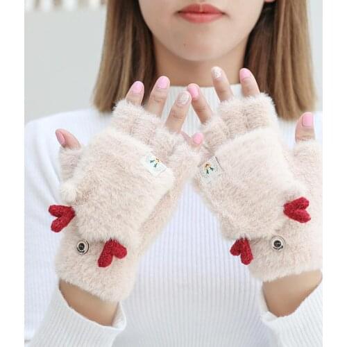 New Fashion Half-finger Gloves Ladies Winter Plus Velvet Outdoor Cycling Sports Office Warmth Cute Antlers Flip Knitted Gloves