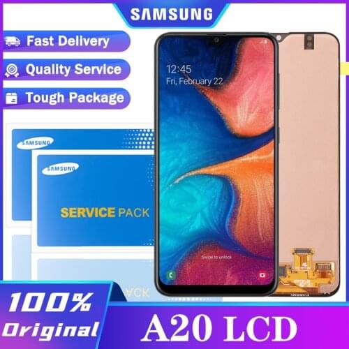 Original AMOLED Display with frame for Samsung Galaxy A20 A205 SM-A205F LCD Touch Screen for Samsung A20 A205 A205F Repair Parts