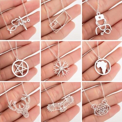 Devils Trap Satanic Necklace Stainless Steel Map Stethoscope Deer Owl Pendants Necklaces Jewelry Everyday Accessories Gift