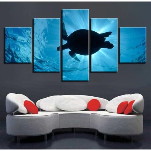 Underwater Animal HD Printing Decor Living Room Wall Frame 5 Pieces Turtle Landscape Painting Modular Canvas Pictures Poster Art