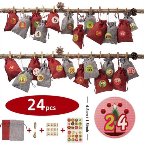 Christmas Candy Bag Christmas Countdown Calendar Gift Container Childrens Canvas Gift Pouch Christmas Tree Decoration