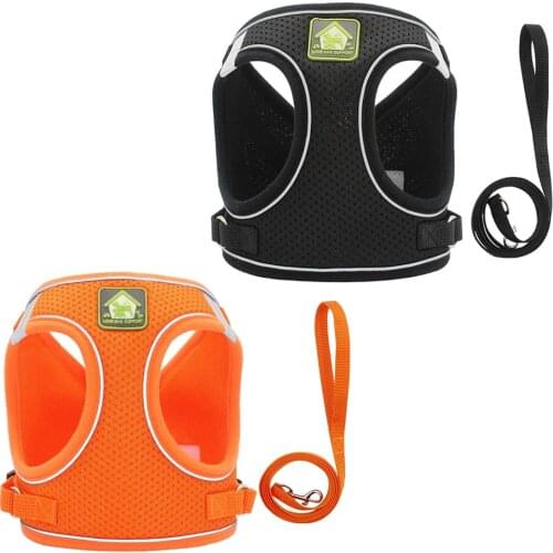 Mesh Dog Harness with Leash Chest 13.8-15.7" for Small Dogs Reflective Adjustable Pet Harnesses