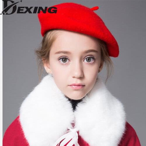 2 to8 years old kids wool good quality beret autumn winter cute black red wool beret hat cap berets girls hat painter hat