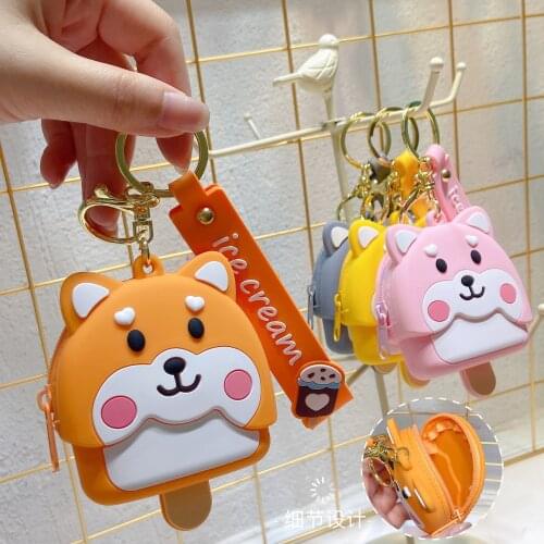 Coin Purse Keychain Silicone Small Dinosaur Anime Keychain Friends Gift Carrying Bag Children Bag Small Pendant School Bag Charm