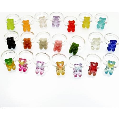 Cute Funny Bear Animal Acrylic Rings For Women Cartoon Colorful Resin Transparent Finger Ring For Girl Party Jewelry Gift