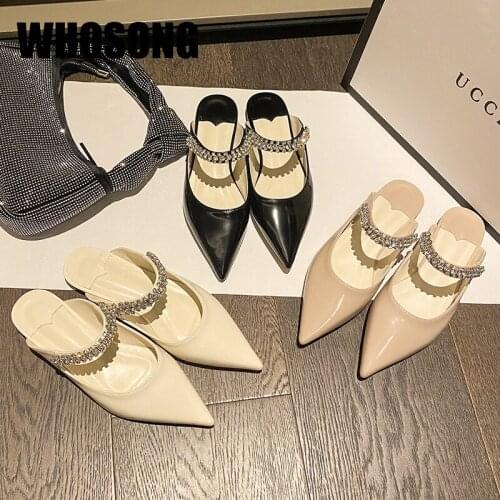 New Women Slippers Girls Rhinestone Slides Woman Soft Fashion Flats Ladies Outside Pointed Toe Shoes Female Black Brand Slides
