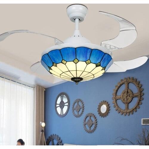 Modern Ceiling Fans Fine Blue and White Fan Fan Lamp Shade Ceiling Fans with Light Hidden Blades Restaurant Bedroom