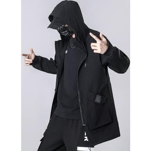 Spring Autumn Long Trench Coat Men 2021 New Fashion Techwear Black Hooded Windbreaker Overcoat Jackets Plus Size 6XL 7XL 8XL
