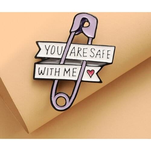 YOU ARE SAFE WITH ME Love Paper Clip Brooch Lapel Pin Badge Clothes Accessory