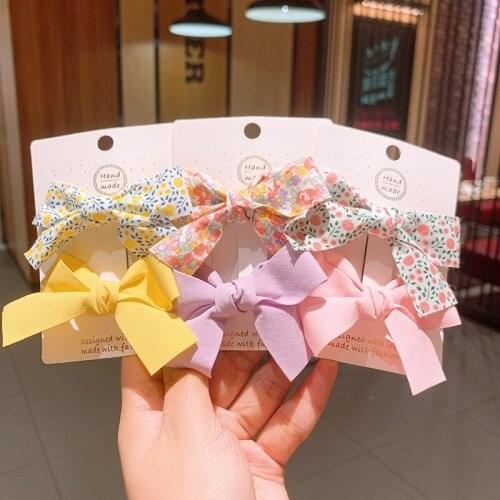 2pcs New Korean Floral Small Fresh Oversized Bow Hairpin Japanese ins Female Wild Cloth Barrettes Bow Hair clip Hair Accessories