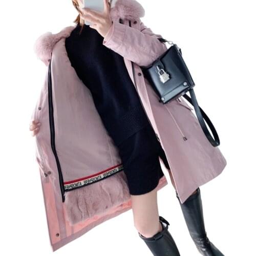 2019 New High quality Fur Parka Womens Winter Thicken Rex rabbit hair liner Coats Female Fox fur collar Hooded Fur Jackets G569