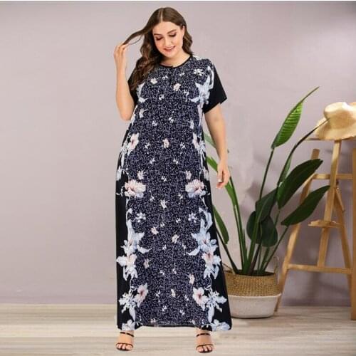 Floral Print Long Maxi Dress 2020 Summer Clothes for Women Fashion Plus Size Short Sleeve Muslim Islamic Dubai Robe Loose Kaftan