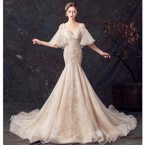 Royal Train Boat Neck Women Wedding Dresses 2021 Appliques Beads Vintage Lace Bride Gowns Vestido De Noiva 2021