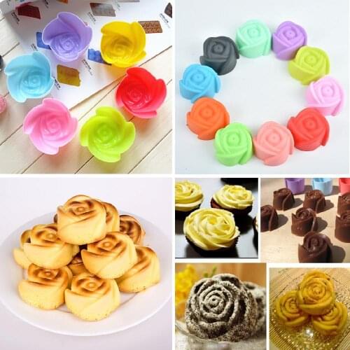 1/6/12pcs Rose Design Baking Module Mini Muffin Cups Reusable Safe Silicone Cupcake Molds Nonstick Mold Ramdon Color