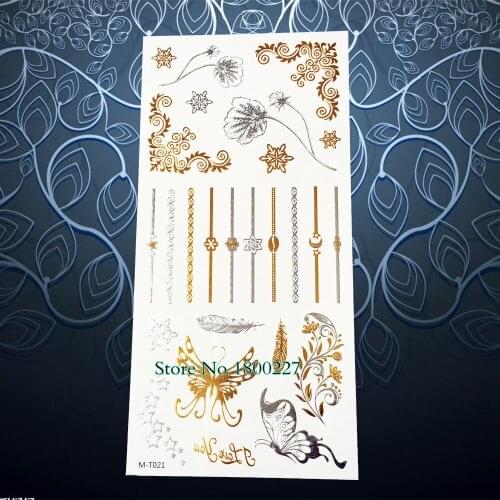 1PC Sexy Women Henna Flower Flash Metallic Tattoo Butterfly Lace Jewel Design Waterproof Temporary Tattoo Sticker Body Art PMT21