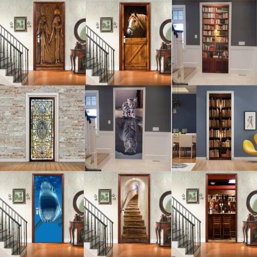 3D Door Sticker Waterproof PVC Self Adhesive Wallpaper Poster Wall Sticker DIY Living Room Bedroom Mural Decals Home Decor