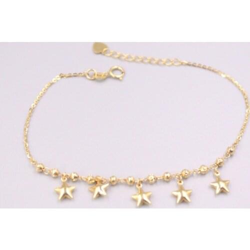 Pure 18K Yellow Gold Bracelet Lucky Star Beads O Link Chain Adjustable Bracelet Woman Gift 2.8-2.9g
