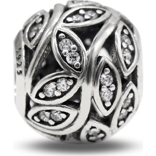 925 Sterling Silver Leaves CZ Charms Openwork Beads Fit Original Pandora Bracelets & Bangles DIY Jewelry for Women