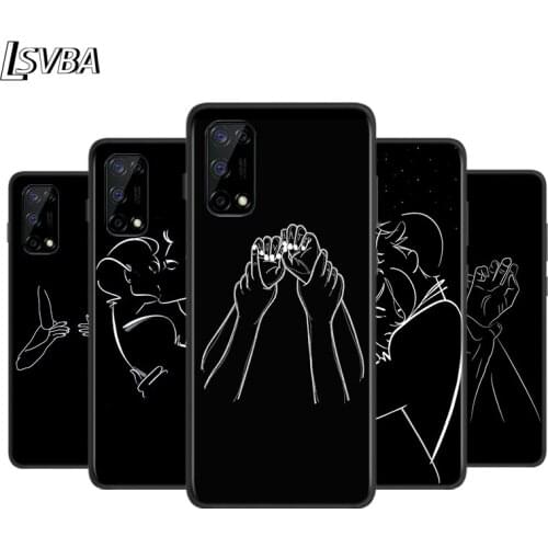 Black Line Couple Silicone Cover For Realme V15 X50 X7 X3 Superzoom Q2 C11 C3 7i 6i 6s 6 Global Pro 5G Phone Case