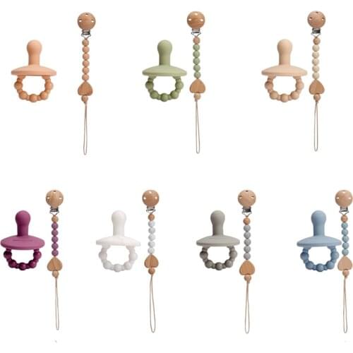 Let‘s Make 1 Set Pacifier Chain Nipple Wooden Holder Soother Baby Teether Bracelet Food Grade Silicone Chews Nurse Gift Toys