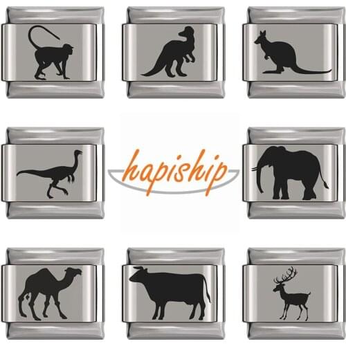 Hapiship 2020 Original Daisy Elephant Monkey Dinosaur Charm Links Fit 9mm Bracelet Stainless Steel Jewelry DIY Making DJ278