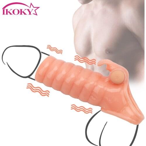 IKOKY Vibrator Penis Ring Penis Enlargement Rings Reusable Dildo Extender Cock Ring Sleeve Adult Products Sex Toys for Men