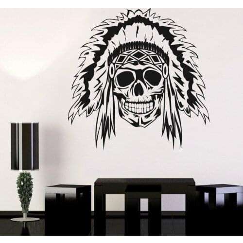 Indian Chief Skull Halloween Poker Sticker Punk Death Decal Devil Name Car Art Wall Decals Parede Decor Mural