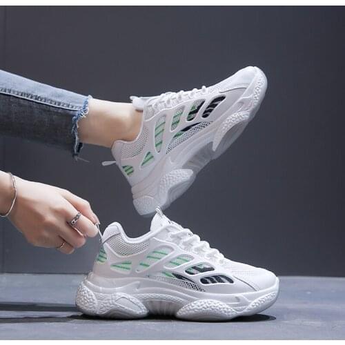 Fashion Ladies Platform Sneakers Lace-up White Green Walking Shoes Luxury Designer Outdoor Mesh Running Shoes Baskets Femme