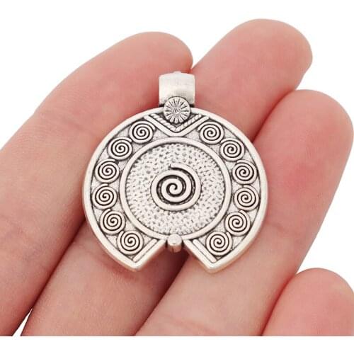 10 x Tibetan Silver Spiral Swirl Vortex Round Charms Pendants for Necklace Jewelry Making Findings 35x30mm
