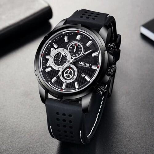MEGIR Military Sport Watch Mens Watches Top Brand Luxury Chronograph Quartz Watch Silicone Relogio Masculino Reloj Hombre Clock