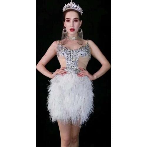 Fashion Sexy White Rhinestones Fringes Skirt Celebrate Bodysuit Costume Female Singer Bling Tassel Leotard Stage Dance Wear