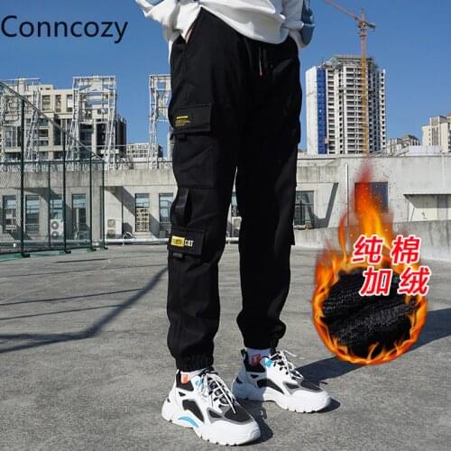 Mens Pants Winter Plus Velvet Overalls Sweatpants Men Thick Baggy Pants Casual Men Cargo Motorcyle Clothing Hip Hop Trousers