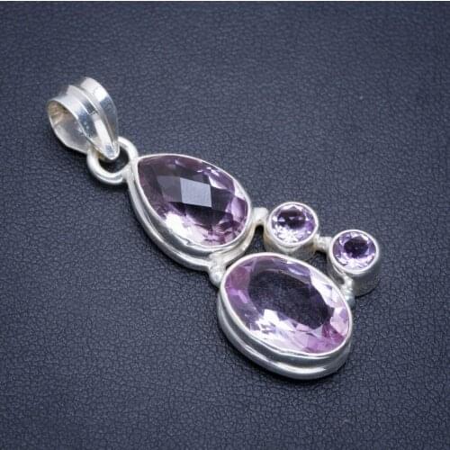 Natural Amethyst Handmade Unique 925 Sterling Silver Pendant 1.5" A1879