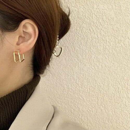 2021New Metal Earrings Fashion Geometry Double Square Gold Drop Earrings Stainless Simple For Women Statement Jewelry Pendiente