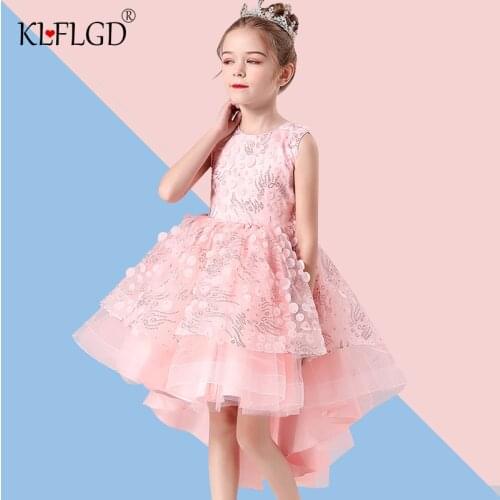 2021 new girls' baby birthday party Sequin embroidery tuxedo girls' formal Eucharist banquet ceremony lace mesh dress