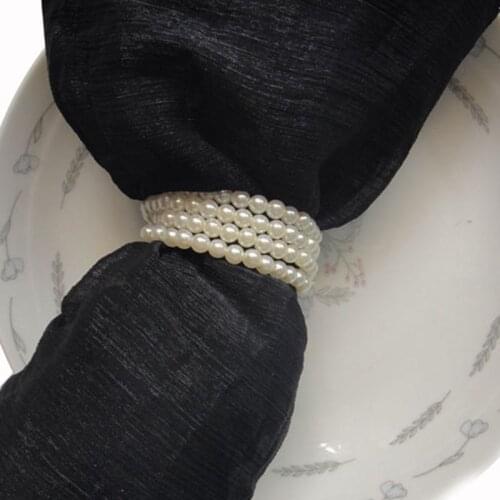 2016New 50Pcs 4Row Pearl Napkin Ring for Wedding Decoration Party Favor Adornment KM194