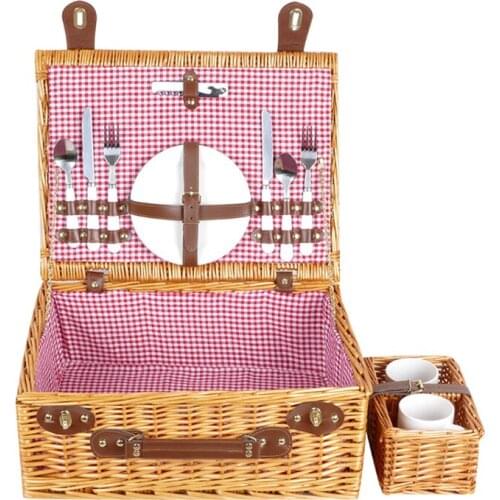 Wicker picnic basket insulation package rattan outdoor picnic basket portable with cover wild camping supplies four people table