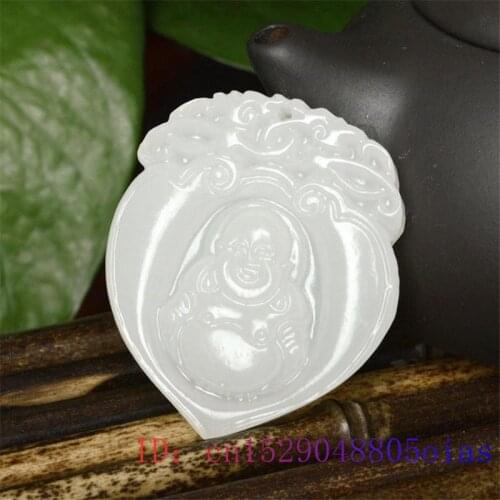 White Jade Maitreya Pendant Jewelry Chinese Gifts Women Amulet Natural Carved Necklace Men Fashion Jadeite Buddha Charm