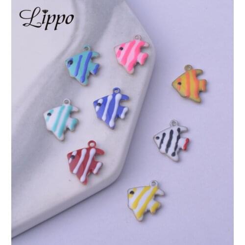 30pcs 8*12mm Double Faced Enamelled Angelfish Charms Fish Pendant Diy Jewelry Accessories
