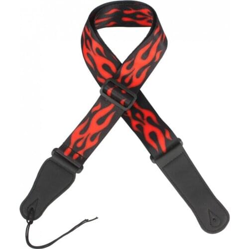 Guitar strap Adjustable Guitar Strap Red Flame Pattern with Leather Ends for Guitar Bass Guitar Strap