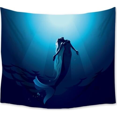 Mermaid Sea Fish Tapestry Wall Hanging Polyester Home Bedroom Decor Bedspread Beach Mat Blanket Yoga Mat Tapestries