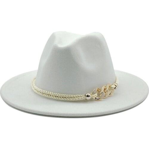 Simple white Wide Brim Simple Church Derby Top Hat Panama Solid Felt Fedoras Hat for Men Women artificial wool Blend Jazz Cap
