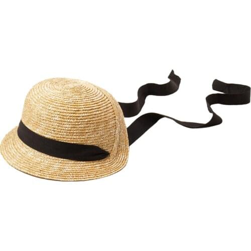 Kids Girls Straw Sun Hat with Bowknot Beach Summer Protection Sun Hats Fishing Travel Duck Tongue Sun Caps