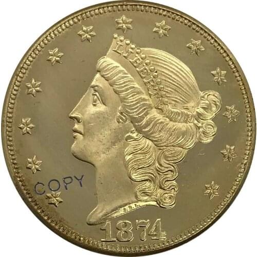 CC 1874 United States 20 Twenty Dollars Liberty Head Double Eagle with motto Gold coin Brass Collectibles Copy Coin