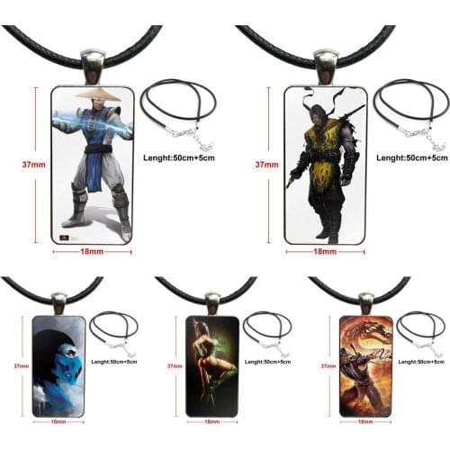 Steel Color Glass Cabochon With Rectangle Shaped Pendant Choker Necklace For Girls Best Gift Mortal Kombat Dragon Scorpio